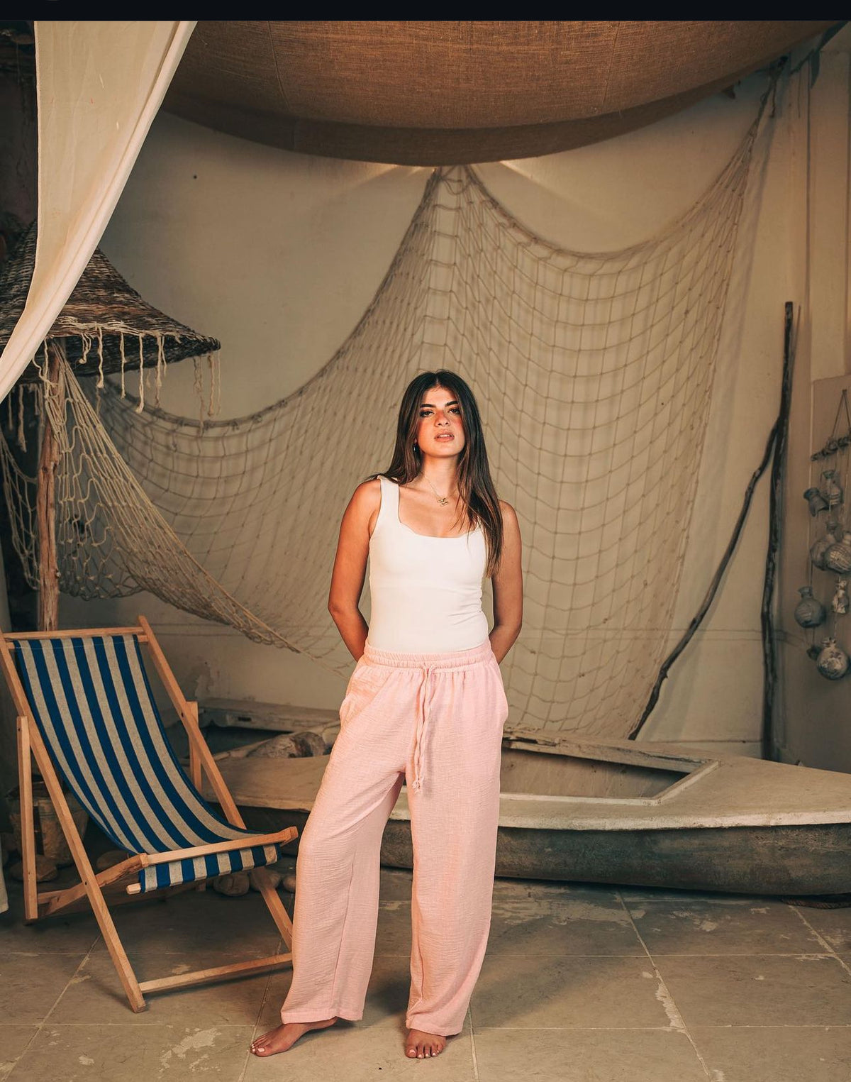 Pink linen pants