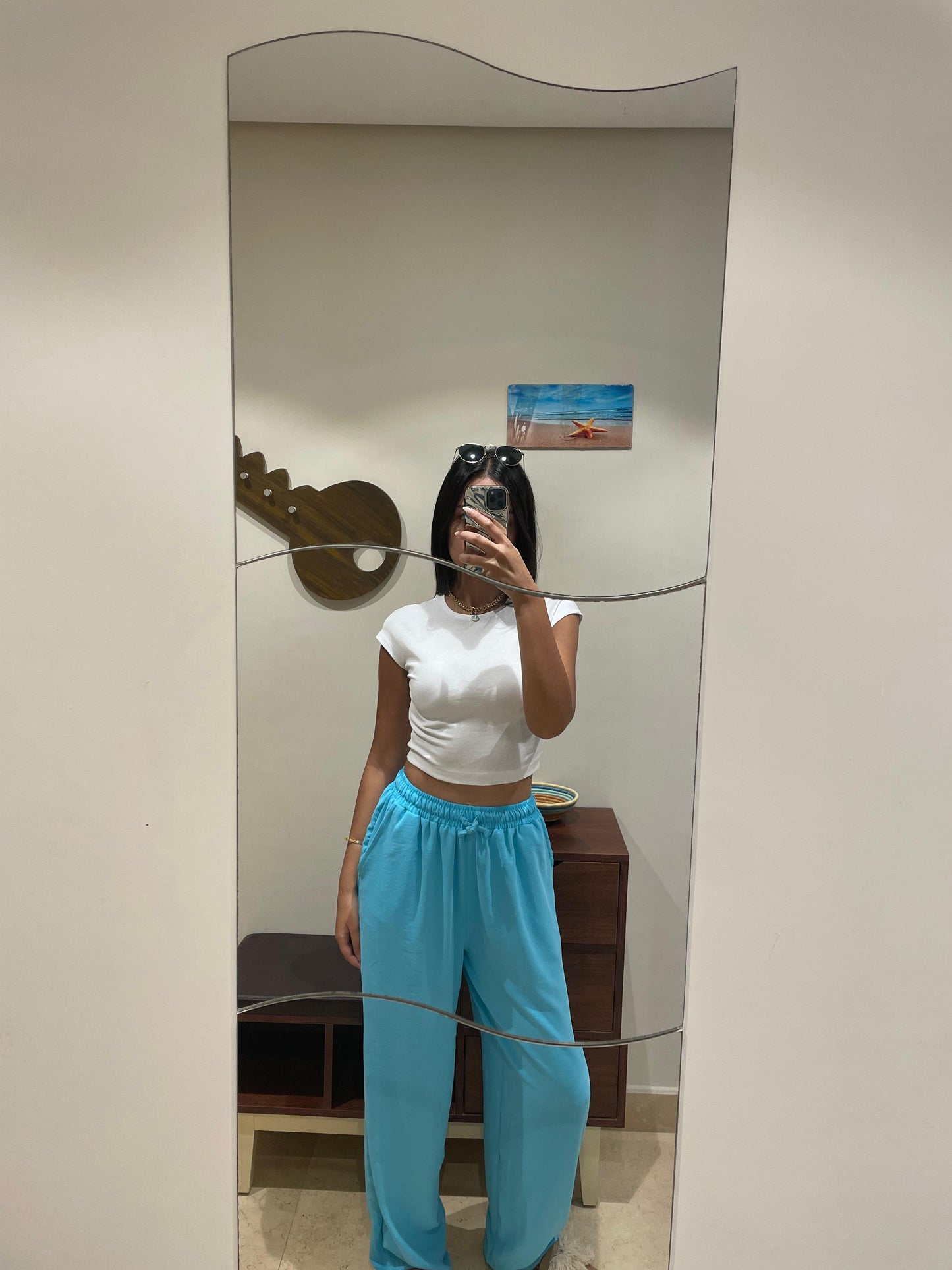 Turquoise linen pants